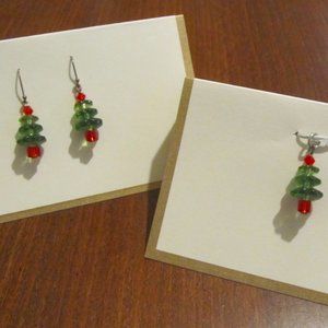 Handmade Glass Beaded Christmas Tree Earrings and matching Pendant on Silver
